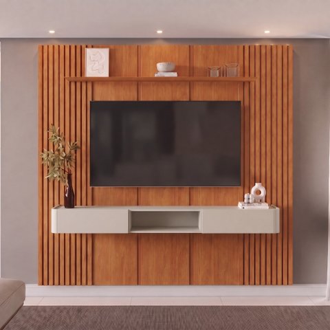 Conjunto Painel Union + Nicho Union Painel 234 cm Nicho Off White 2 Gavetas Mavaular