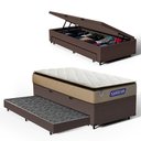 Ver imagem 1 de Cama Box Baú + Colchão Gazin de Molas Ensacadas Pillow Top Air Pro + Auxiliar de Espuma Solteiro