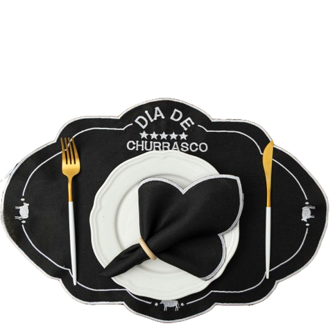 Kit 24 Pçs 12 Lugares Mesa Posta Sousplat Jogo Americano: Preto