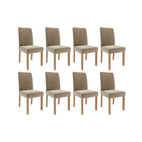 Cadeira Sala de Jantar Clarice Wood Kit 8 Un Carvalho/suede Joli Capuccino - Cimol