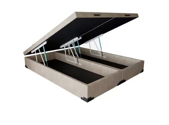 Cama Box Baú Casal Platinum Bege Bipartido com Pistão a Gás - 138x188x41