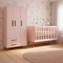Ver imagem 1 de Quarto Bebe Infantil Q Encanto Berço Vira Cama e Guarda Roupas 3 Portas 2 Gavetas Retrô Qmovi