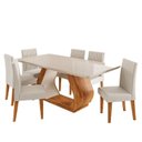 Ver imagem 2 de Conjunto Sala de Jantar 6 Lugares Retangular Tampo de Vidro e MDF Ricca Yescasa Bege/Mel/Off White
