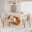 Ver imagem 1 de Conjunto Sala de Jantar 6 Lugares Retangular Tampo de Vidro e MDF Ricca Yescasa Bege/Mel/Off White