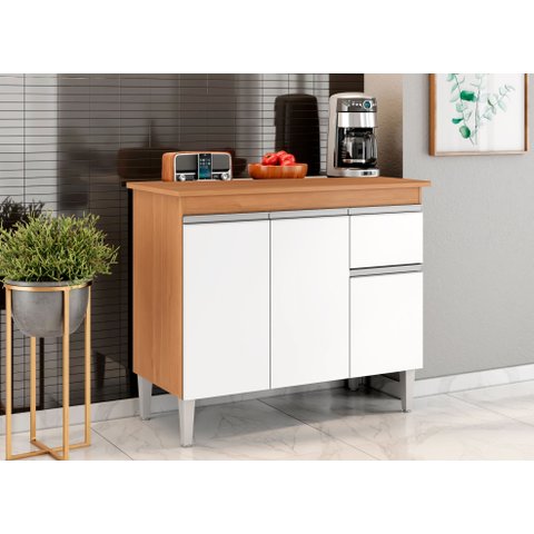 Balcão para Cozinha 1 M 3 Portas 1 Gav sem Tampo - Tatiane: Amendoa/branco