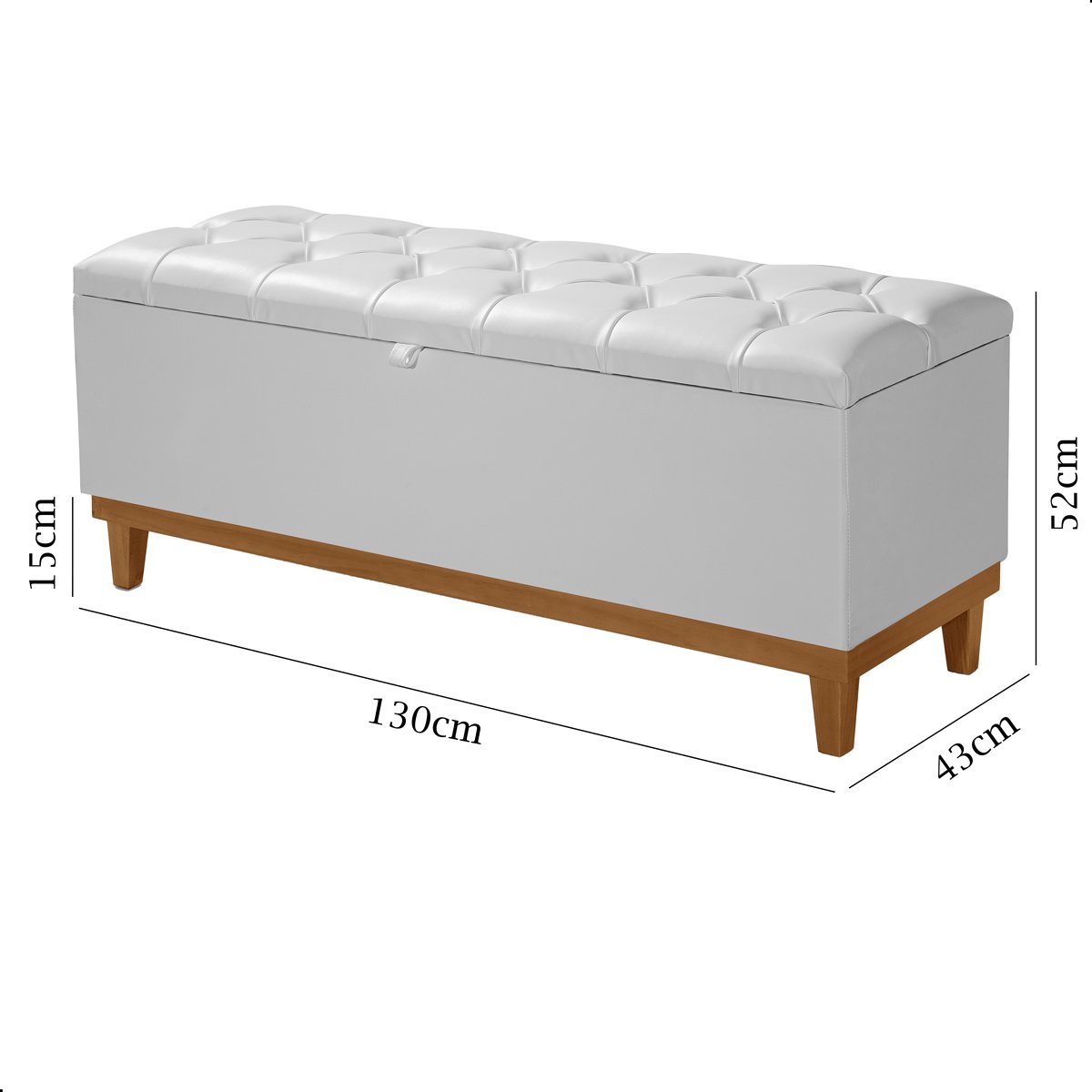 Recamier Baú Dubai Corino Branco Casal 1,30m Estofado Base Madeira - 7