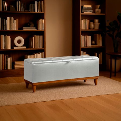 Recamier Baú Dubai Corino Branco Casal 1,30m Estofado Base Madeira
