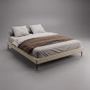Ver imagem 2 de Cama Base Box Casal Unique Estrutura em Madeira Pés de Ferro Linho Bege Desk Design
