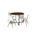 Ver imagem 2 de Mesa Industrial Base Ferro Preto em V Tampo 110cm Amendoa 4 Cadeiras Eames Madeira Assento Branco