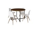 Ver imagem 2 de Mesa Industrial Base Ferro Preto em V Tampo 110cm Amendoa 4 Cadeiras Eames Madeira Assento Branco