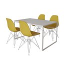Ver imagem 2 de Mesa Industrial Base Ferro Branco 137x90 Tampo Branco 4 Cadeiras Eiffel Ferro Branco Assento Amarelo