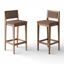 Ver imagem 1 de Kit 02 Banquetas Altas Lenna 99cm em Madeira e Encosto Estofado Linho Marrom - Abmaza