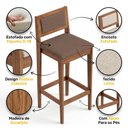 Ver imagem 3 de Kit 02 Banquetas Altas Lenna 99cm em Madeira e Encosto Estofado Linho Marrom - Abmaza