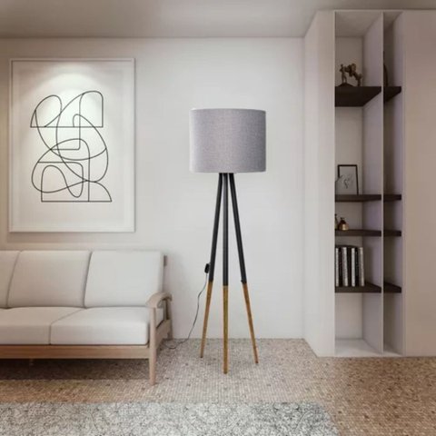 Luminaria de Chão Modelo Ranna Cinza Redonda P/salas Quartos