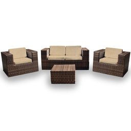 Conjunto Sofá para Jardim Quadrado Aço Fibra Sintética -Sofá 2 Lugares 2 Poltronas e Mesa Centro - T - 1