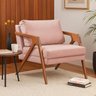 Poltrona Mona Luxo Madeira Maciça Tecido Veludo Rosê - 1