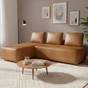 Ver imagem 1 de Sofá 3 Lugares com Chaise 222cm Rovier Sintético Caramelo Z32 - Mpozenato