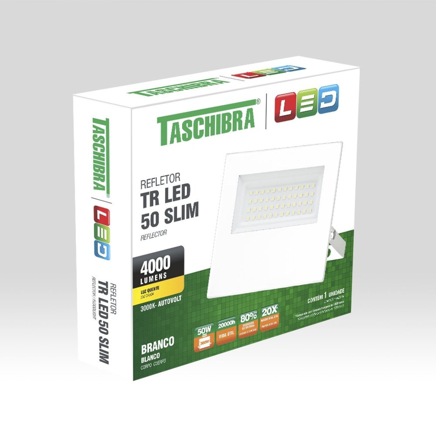 Refletor LED 50W TR Slim 3000k Luz Amarela Bivolt Branco IP65 Taschibra - 2