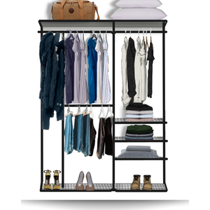 Cabideiro Arara Closet Casal Prateleira Aço Aramado - 1,60m Pt