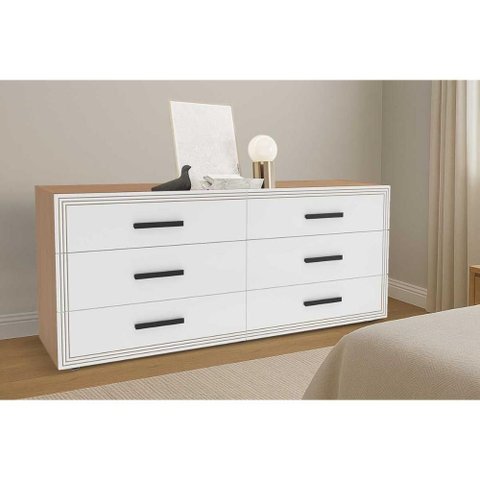 Cômoda de Quarto Valência C/ 6 Gavetas Freijo/branco - Politorno