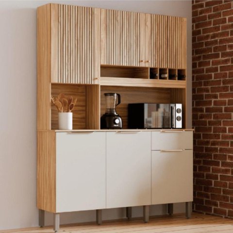 Kit Cozinha Ronipa Mdf Concord 6 Portas 1 Gaveta Amêndoa/off White