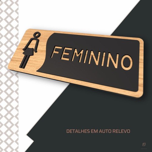 Placa de Banheiro Placas para Banheiro Feminino Masculino:preto - Feminino 12x26 - 5