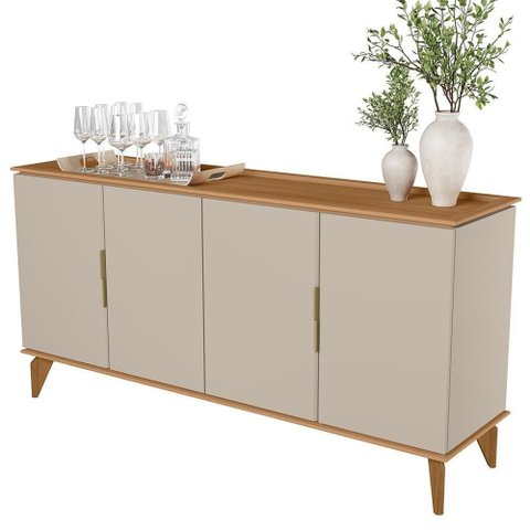 Aparador Buffet para Sala de Jantar 4 Portas 160cm Dante L05 Jequitibá Off White Fosco - Lyam Decor