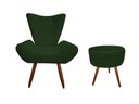 Ver imagem 1 de Kit Poltrona Decorativa Emilia + Puff Redondo Suede Verde Pés Madeira Ms Decor