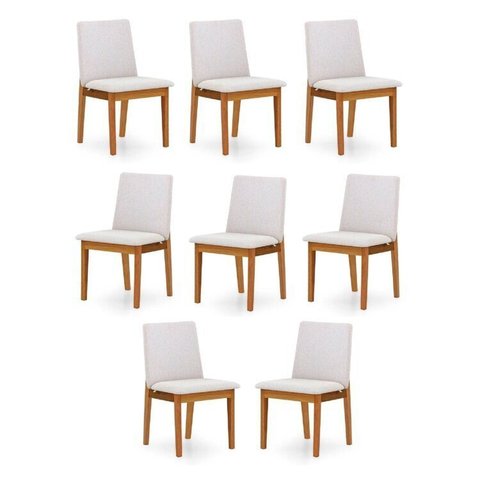 Kit 8 Cadeiras para Sala de Jantar Estofada Madeira Maciça Cecília Bege