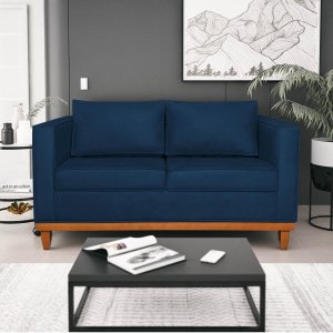 Sofá 3 Lugares Europa 180 cm Estilo Conforto e Elegância Suede Azul Marinho - ADJ Decor
