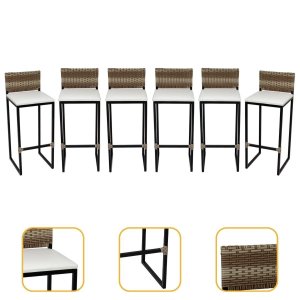 Kit 6 Banquetas Quadrada Junco Cappuccino para Balcão Ilha Cozinha Área Gourmet Bancada Piscina Bar