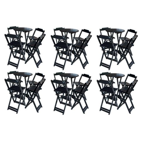 Kit 6 Jogos De Mesa Bistrô De Madeira Com 4 Cadeiras Dobravel Preto - Preto