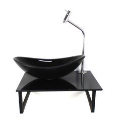 GABINETE DE VIDRO COM CUBA OVAL COM TAMPO 40CM PRETO FULL - 2