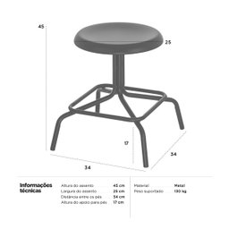 Kit 6 bancos baixos cozinha industrial loft aço 45 cm Bolt - 7