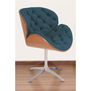 Poltrona Decorativa Bella Laminada Pé Giratório de Alumínio Capitonê Cor:azul Marinho