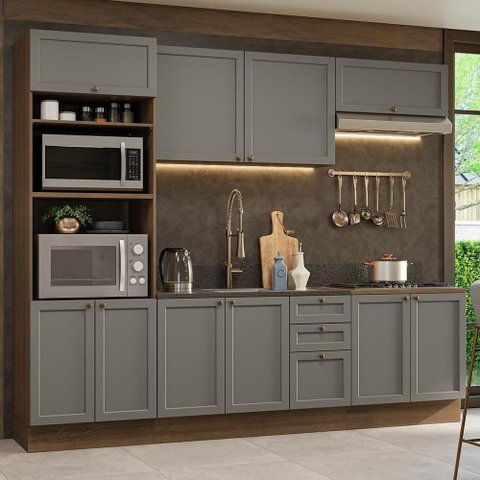 Armário de Cozinha Completa 270 Cm Rustic/cinza Vik Madesa