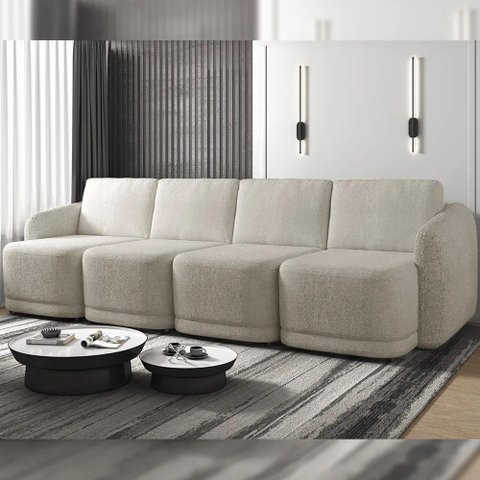 Sofá Cama Modulado Retrátil e Reclinável Decorativo Varsóvia 436cm Bouclê Bege Escuro G33 - Gran Bel
