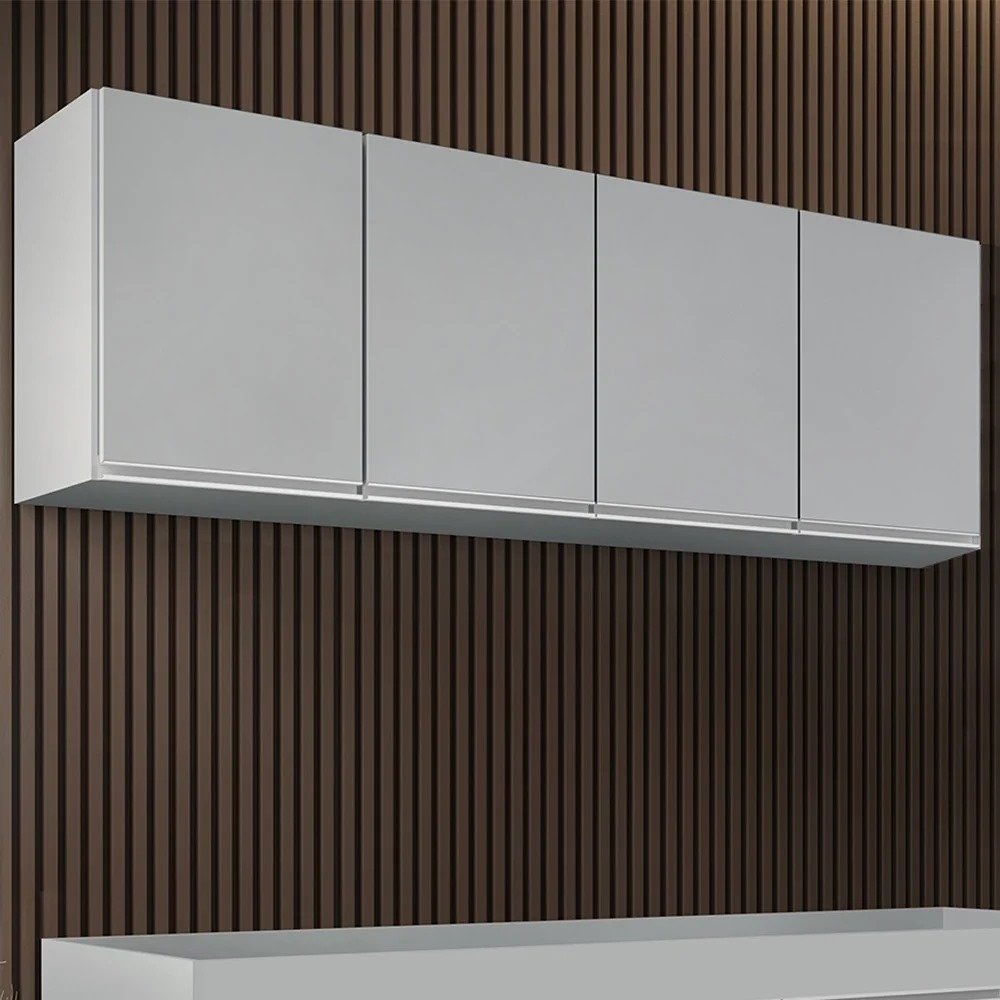 Armário de Cozinha Aéreo 160cm 4 Portas Nevada Cinza Claro - Lumil Lumil Móveis - 1