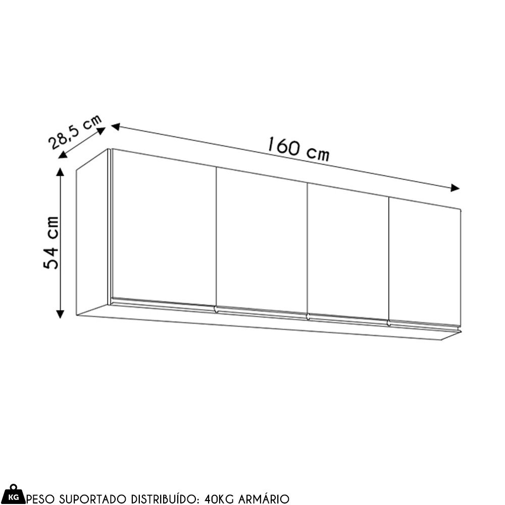Armário de Cozinha Aéreo 160cm 4 Portas Nevada Cinza Claro - Lumil Lumil Móveis - 3