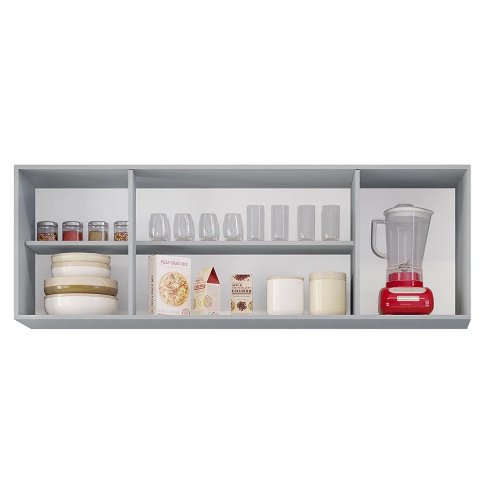 Armário de Cozinha Aéreo 160cm 4 Portas Nevada Cinza Claro - Lumil Lumil Móveis - 6