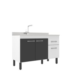 Balcão de Cozinha Branco/Preto Monaco 2 Portas e 2 Gavetas - 2 Balcão de Cozinha Branco/Preto Monaco 2 Portas e 2 Gavetas - 2