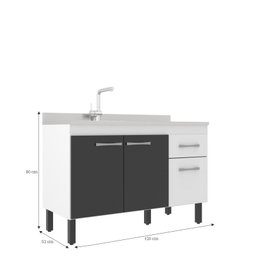 Balcão de Cozinha Branco/Preto Monaco 2 Portas e 2 Gavetas - 3 Balcão de Cozinha Branco/Preto Monaco 2 Portas e 2 Gavetas - 3