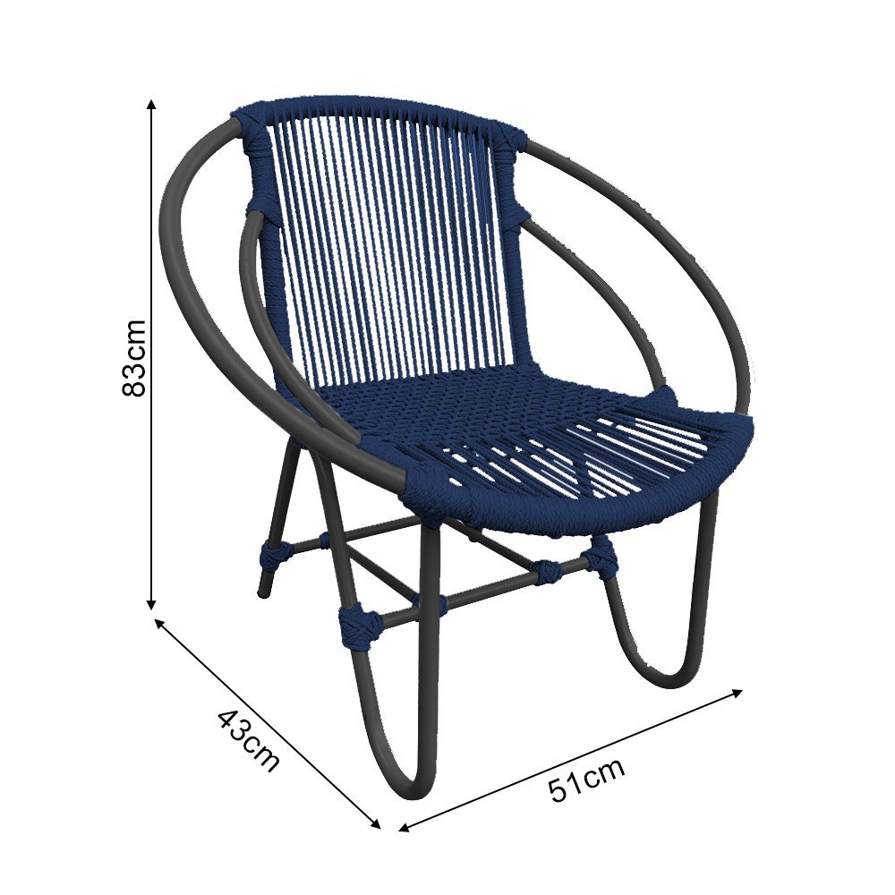 Cadeira Decorativa Julia em Corda Náutica e Base em Alumínio Preta/azul Marinho - 4