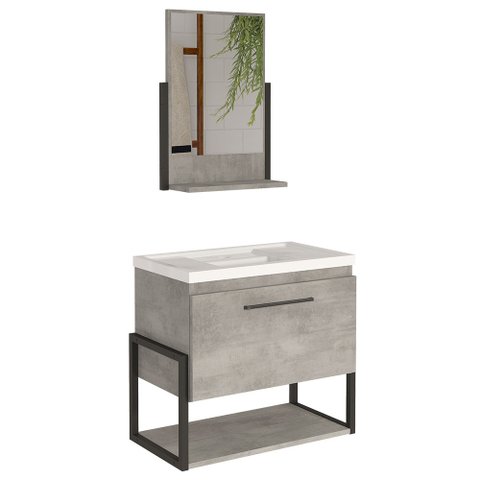 Kit Banheiro Metalo 60cm com Espelho em Mdf Bp Metalon