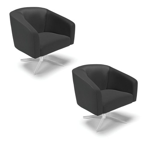 Cadeira Sala de Jantar Giratória Cromada Kit 2 Stella Sintético D03 - D'Rossi Cor Preto