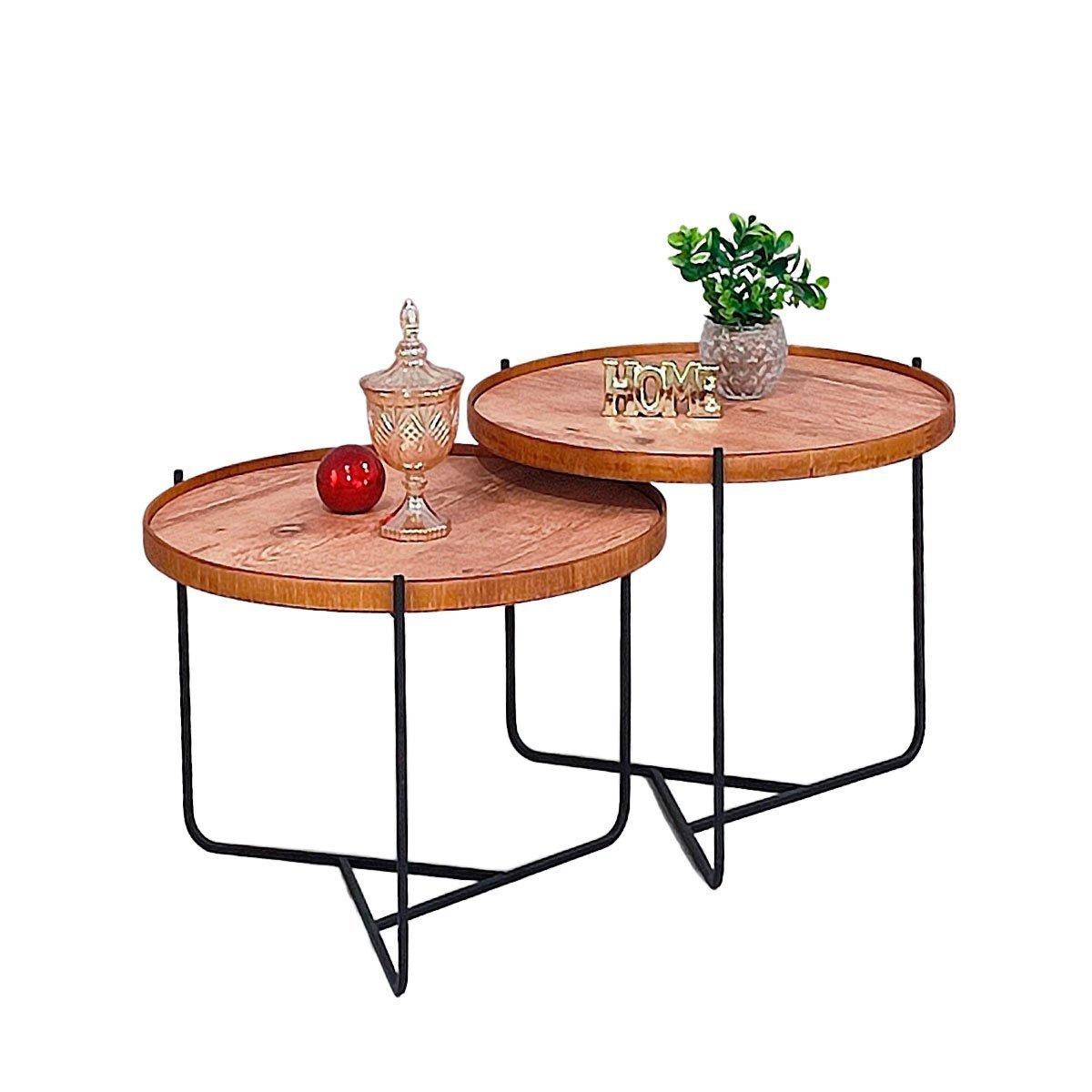 Conjunto Mesa Centro Apoio Redonda Rustico Pequena Ambiente Recepção Casa Sala Estar Madecor Mesa de