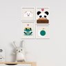 Kit 4 Mini Quadros Animais Cute Branco - 4