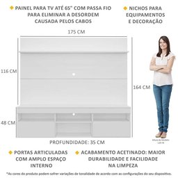 Rack com Painel para TV até 65" Multimóveis Madri FG3365 Branco - 3
