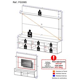 Rack com Painel para TV até 65" Multimóveis Madri FG3365 Branco - 4
