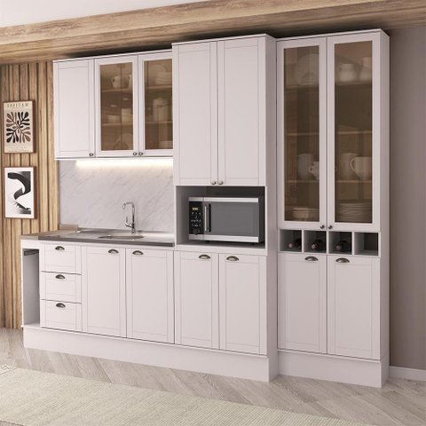 Armário de Cozinha Completa com Balcão Milla Simple Fit Carraro Branco
